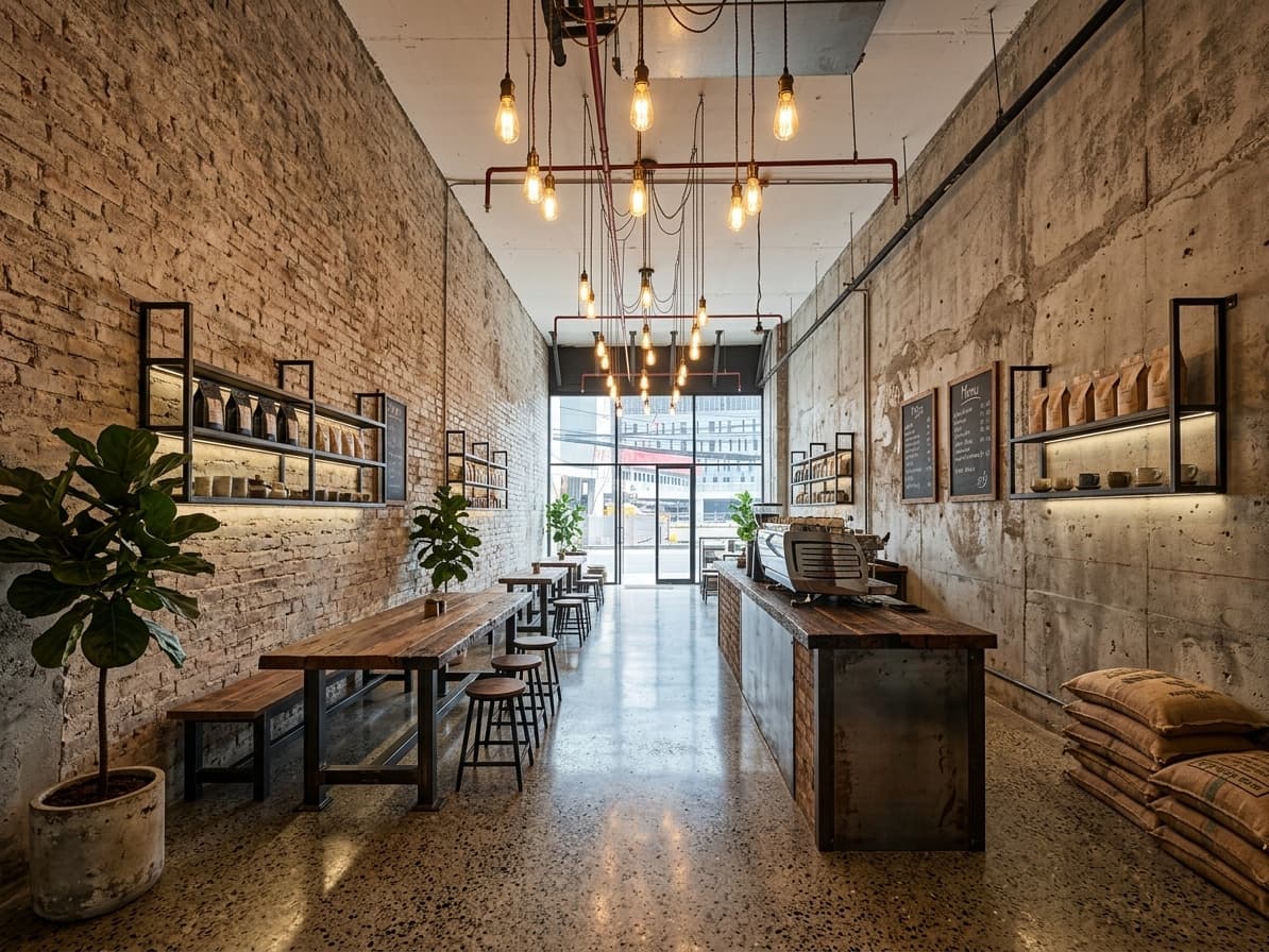 Industrial co-working café reframe — after